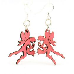 Pink female fairy wood earrings