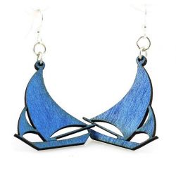 royal blue sail boat wood earrings