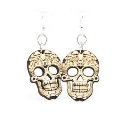 blossom sugar skull wood earrings