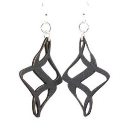 black ribbon twirl wood earrings