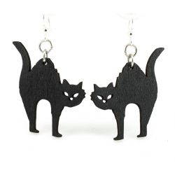 halloween cat wood earrings