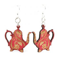 tangerine teapot wood earrings