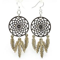 brown dreamcatcher wood earrings