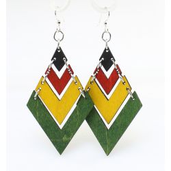 rasta fountain pyramid wood earrings