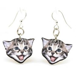 playful kitten wood earrings