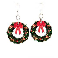 small christmas wreath wood earrings