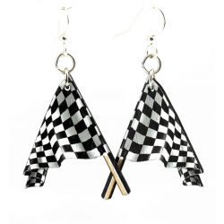 racing flag wood earrings