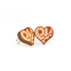 love heart stud wood earrings