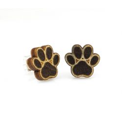 Puppy paw stud wood earrings