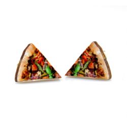 pizza stud wood earrings