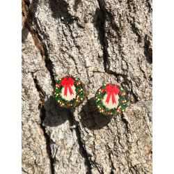 christmas wreath stud earrings
