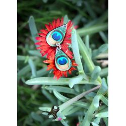 peacock feather wood earrings