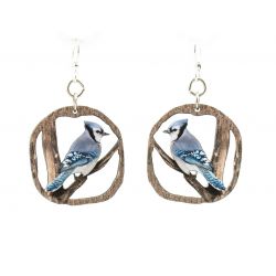 blue jay wood earrings