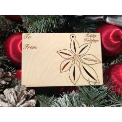 Poinsettia Holiday Ornament Card in Natural Wood