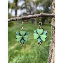 geometric shamrock wood earrings