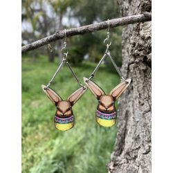 Easter bunny egg wood earrings