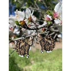 1645 tabby cat wood earrings