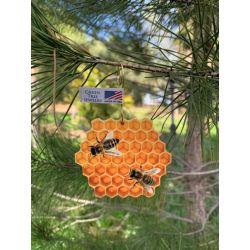 honeybee comb wood ornament
