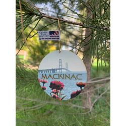 mackinac island ornament shown in 100% recycled office paper