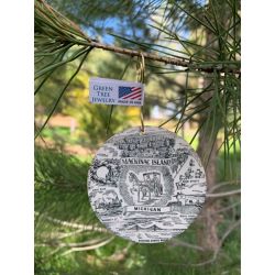 mackinac island map ornament in wood