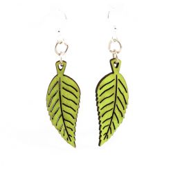 Lime Green Plant Leaf Blossom Wood Earrings