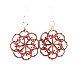 Crimson Momentum Blossom Wood Earrings
