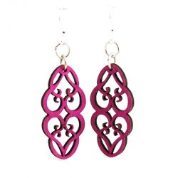 Fuschia heart in vines wood blossom earrings