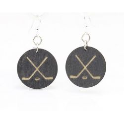 hockey puck wood earrings