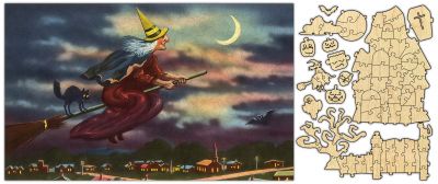 Black Cat Broomstick Ride Whimsical Jigsaw PUZZLE - 426PCS -   #6777