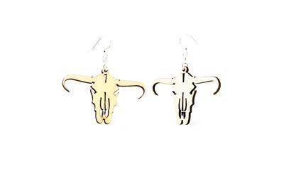 long horn skull wood earrings