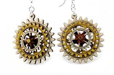 kinetic gear wood earrings