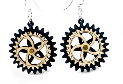 kinetic gear wood earrings