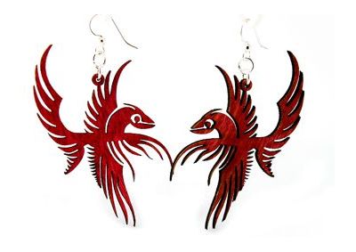 phoenix bird wood earrings