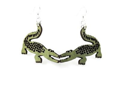 green alligator wood earrings