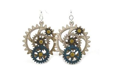 kinetic gear wood earrings