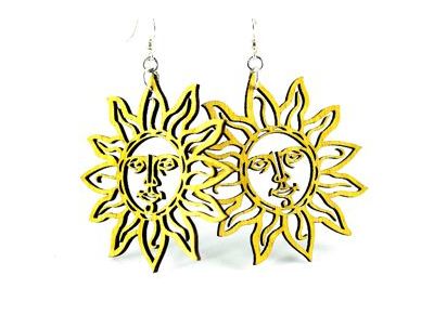 Yellow Sun wood earring