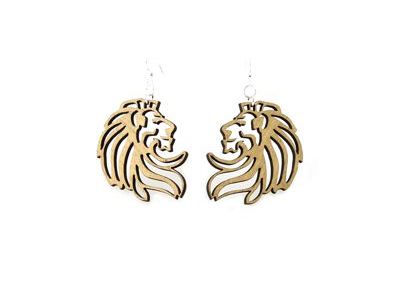 tan stone lion wood earrings