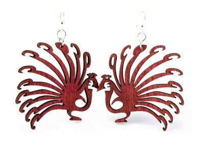 red peacock wood earring