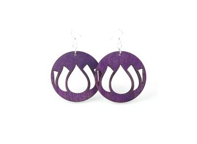 purple flower petal wood earrings