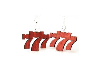 red lucky seven wood earrings