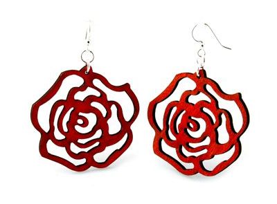 Red rose wooden earrings