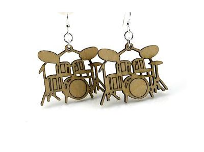 tan drum wood earrings