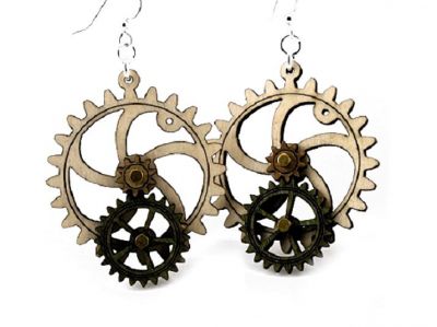 kinetic gear wood earring