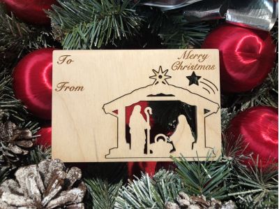 Nativity Holiday Ornament Card in Natural Wood