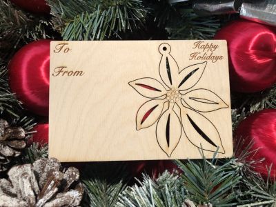 Poinsettia Holiday Ornament Card in Natural Wood