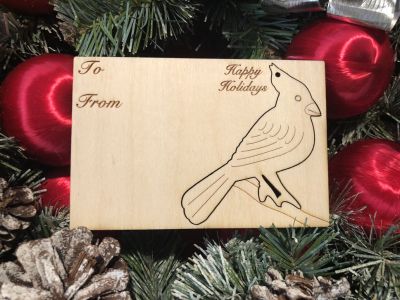 Cardinal Holiday Ornament Card in Natural Wood