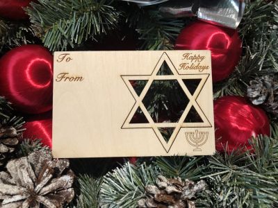 Star of David Holiday Ornament Card in Natural Wood