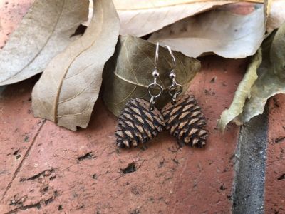 pine cone wood  earrings