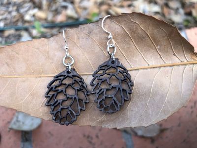 brown pine cone wood  earrings