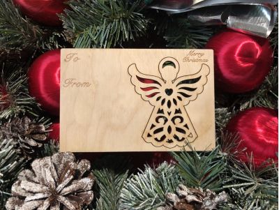 Angel Holiday Ornament Card in Natural Wood